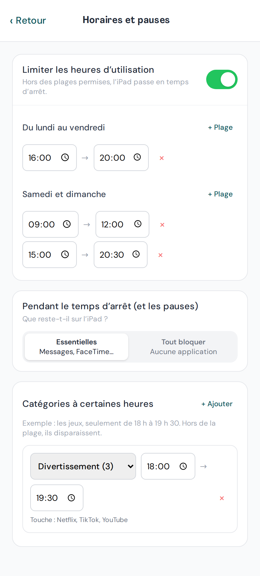 Portail parent : horaires et pauses